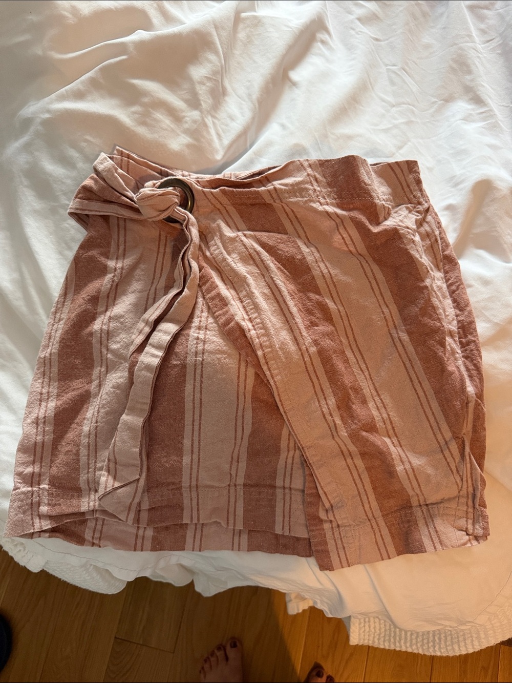 Free People Dusty Rose Striped Wrap Mini Skirt